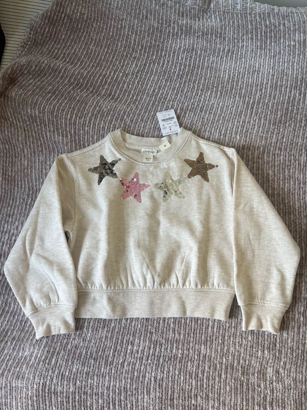 *NWT* Crewcuts Cream Crewneck with Sequin Stars